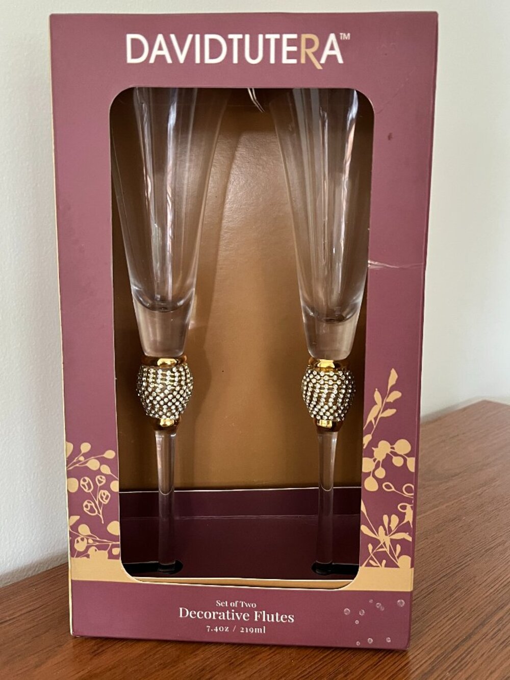 New Wedding Toasting Glasses Rhinestone Stem Champagne Flutes Set of 2